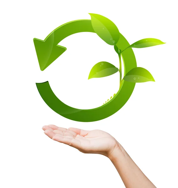 Hand of women and recycle sign for green world concept — Stock Photo, Image