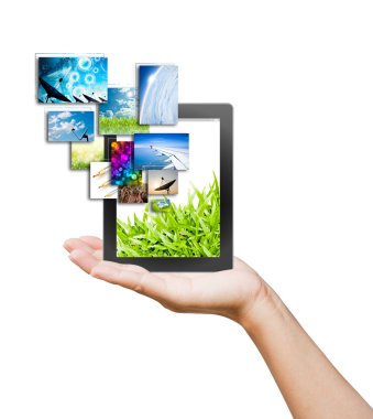 el backg üzerinde touch pad pc ve kadın doğum görüntüleri düğmeleri streaming
