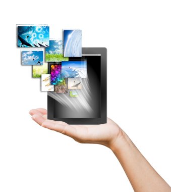 el backg üzerinde touch pad pc ve kadın doğum görüntüleri düğmeleri streaming