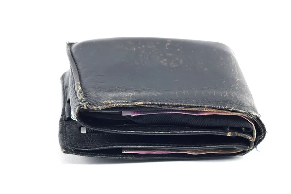 Beyaz bir arka plan üzerinde izole eski siyah deri cüzdan — Stok fotoğraf