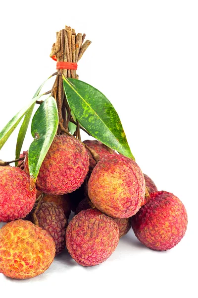 Lychee fruits red. Fresh lychees isolated on white background — Stock Photo, Image