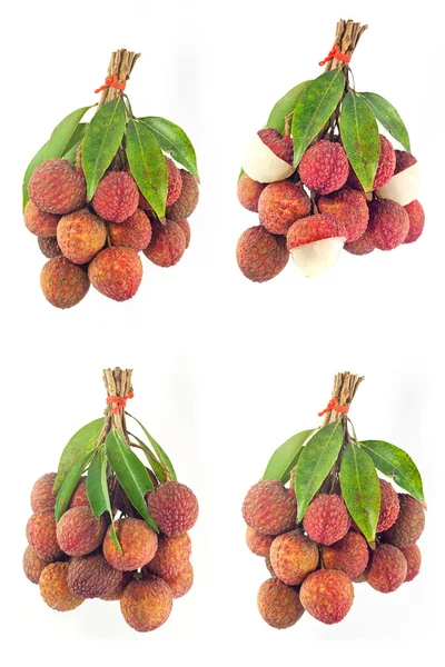 Lychey fruits red. Свежие лайхи выделены на белом фоне — стоковое фото