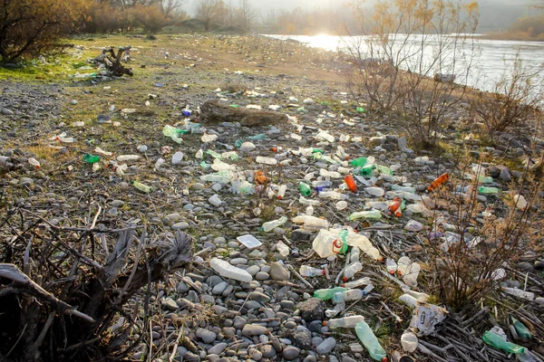 Rustavi Georgia December 2021 Plastic Bottles River Bank — Stock Photo, Image