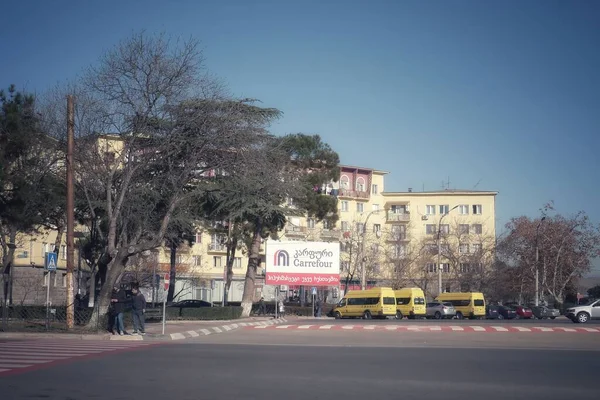 Rustavi, Georgia. January 7, 2022. Megobroba street view.