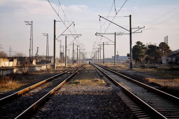 Evening Scene Railway Railway Going Infinity — Stok fotoğraf