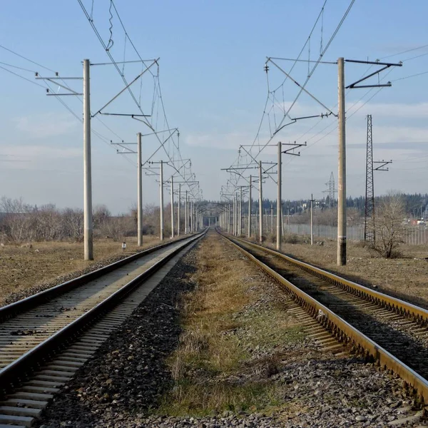 Evening Scene Railway Railway Going Infinity — Stok fotoğraf