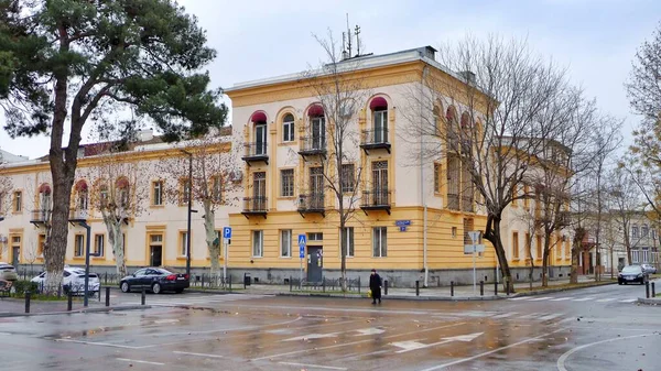 Georgia Rustavi January 2022 Beautiful Yellow Retro Style Building Rustavi Stock Picture