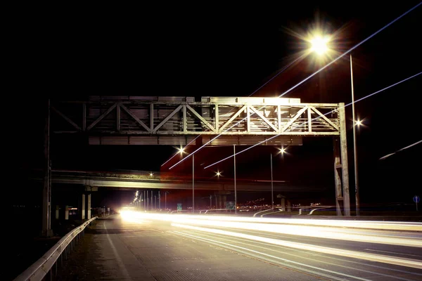 Éjszakai Jelenet Jelzőlámpákkal Autobahn Kilátás Éjjel — Stock Fotó