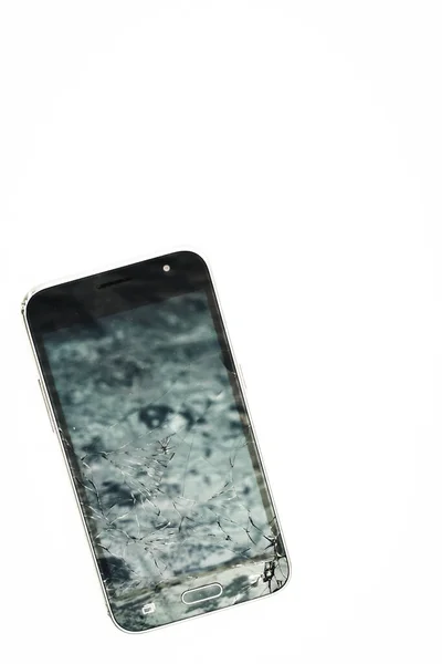 Kaputtes Handy Auf Weißem Hintergrund Touchscreen Smartphone Mit Geknackter Lcd — Stockfoto