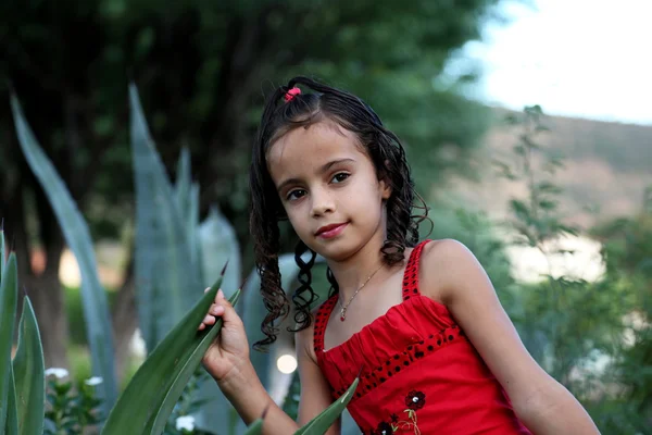 Beautiful child in red dress — Stock Photo, Image