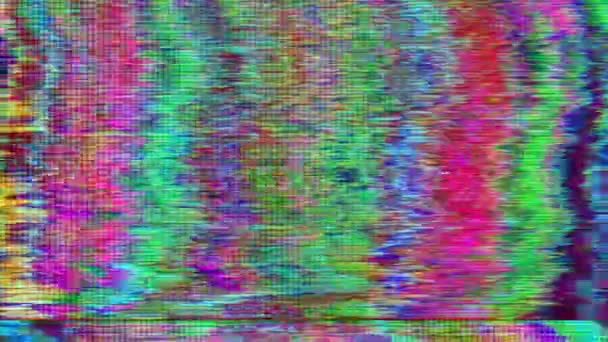 Dados digitais falha neon fundo iridescente nostálgico. Mau efeito tv. — Vídeo de Stock