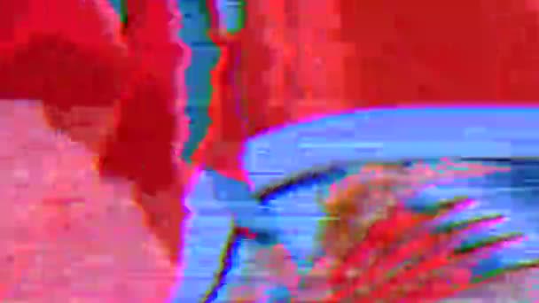Vibrant data glitch shimmering cyberpunk iridescent background. — Stock Video