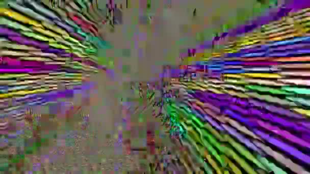 Psychedelische slechte reis effect, gebroken tv storing, statische luidruchtige televisie visuele VFX abstracte achtergrond. — Stockvideo