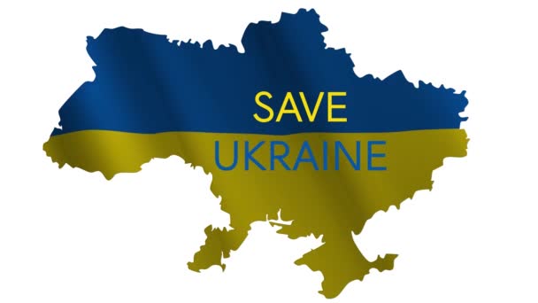 Save Ukraine - animierter Text-Slogan vor dem Hintergrund der Landkarte der Ukraine. — Stockvideo