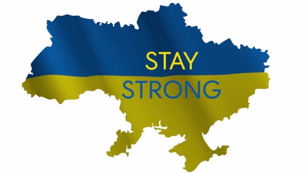 Blijf sterk bericht tekst tegen de achtergrond van een kaart van Oekraïne. Computergrafische animatie. — Stockvideo