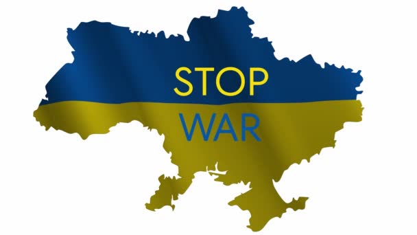 Остановить войну - анимированный текстовый лозунг на фоне карты Украины. — стоковое видео