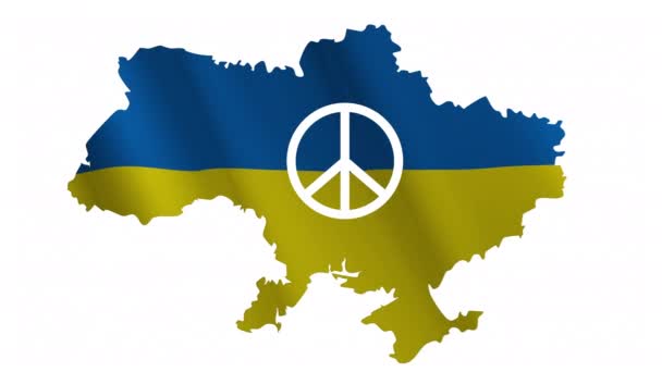 Een teken van vrede op de achtergrond van een geanimeerde blauw-gele vlag in de vorm van een kaart van Oekraïne. — Stockvideo