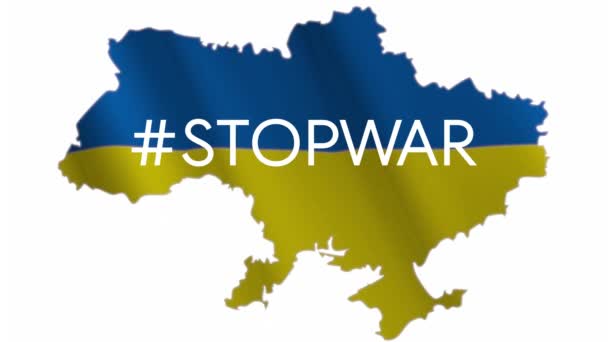 Stop war hashtag - eslogan de texto animado en el fondo del mapa de Ucrania. — Vídeos de Stock