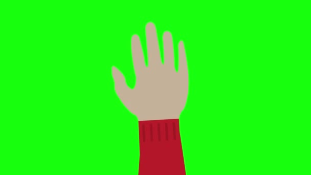 Integető kéz egy szimbólum hi, bye egy zöld képernyőn háttér. — Stock videók