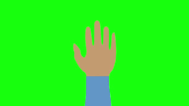 男の手を振って、シンボルこんにちは、緑の画面の背景に別れです. — ストック動画