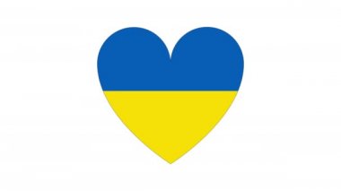 Ukrayna bayrağının beyaz arka planda çarpan bir kalp şeklinde canlandırılması. 