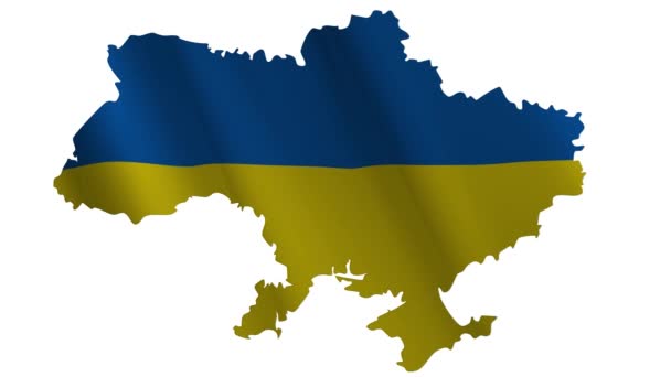 Un signe de paix sur le fond d'un drapeau bleu-jaune animé en forme de carte de l'Ukraine. — Video