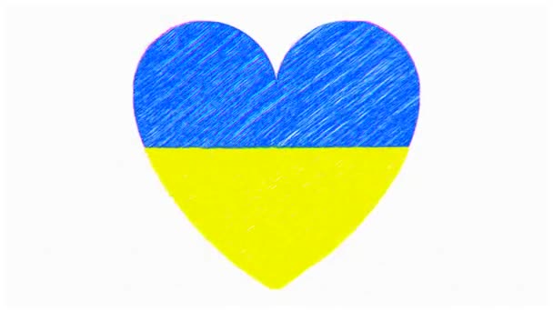 Ukrainian flag in the shape of a heart, hand drawing imitation. — Stock Video