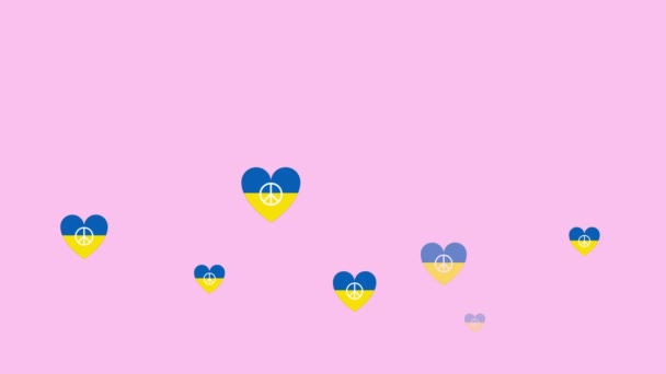 Animált zászlók Ukrajna formájában szív rózsaszín háttér.