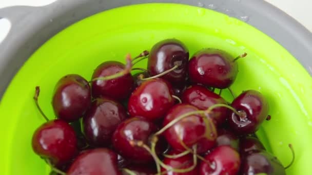 Closeup Juicy Red Refreshing Cherries Source Vitamins Healthy Lifestyle Green — Stock Video