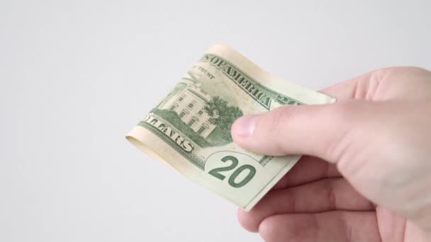 Koncept Úplatkářství Korupce Lidská Ruka Dává Dvacetidolarovou Bankovku Složenou Napůl — Stock video