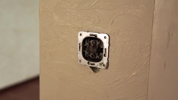 Installing Power Socket New House Apartment Close Wiring Wall Connect — Video Stock