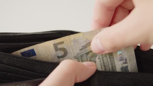 Man Shows Euro Bill His Wallet Concept Savings Budget Investment — Αρχείο Βίντεο