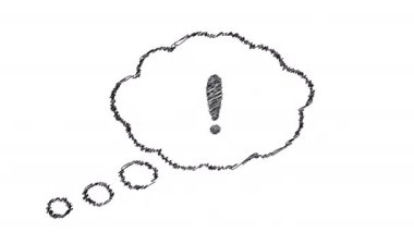 Exclamation mark or in a cloud icon, speech bubble on white background hand draw animation. High quality 4k ProRes.