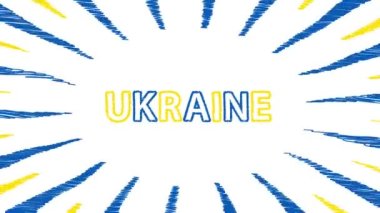 Concentrated lines around the word Ukraine, the colors of the Ukrainian flag are yellow and blue, hand drawn imitation on a white background, the concept of independence, victory, patriotism, 4k