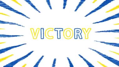 Concentrated lines around the word Victory, the colors of the Ukrainian flag are yellow and blue, hand drawn imitation on a white background, the concept of independence, victory, patriotism, 4k