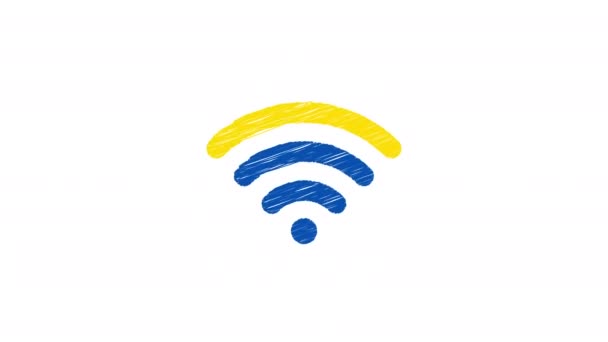 带有乌克兰国旗色彩的动画无线网络图标在白色背景上闪烁着光芒 手绘模仿 用于运动设计 移动应用 无线技术概念 Prores — 图库视频影像
