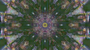 Psikedelik İllüzyon Arka plan Gezisi. Uçan fantezi mandala. Sihirli dönüşümler web için derleme, TV şovu 3840x2160p 4k çözünürlük. 