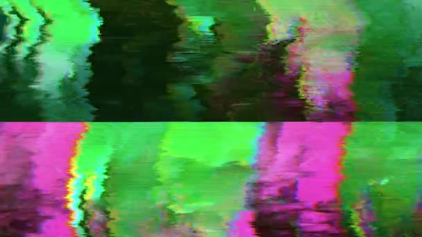 Vibranti Dati Glitch Futuristico Sfondo Nostalgico Scintillante Effetto Pellicola Danneggiato — Video Stock