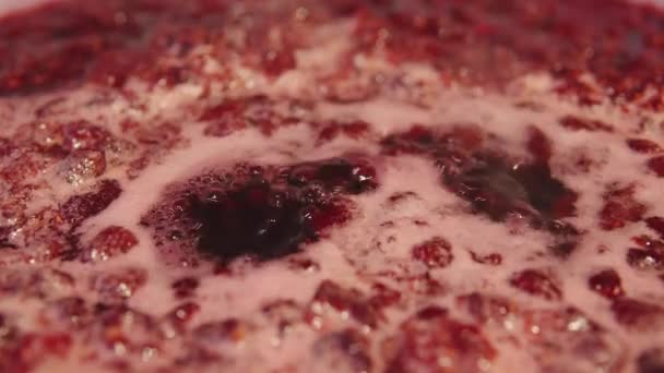 自家製ラズベリージャムを作る ストーブの上で甘いシロップを沸かして閉じます 高品質4K映像 — ストック動画