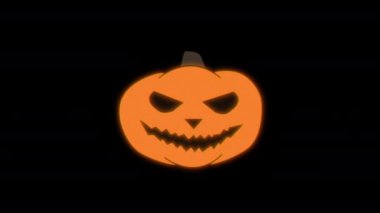 Siyah arka planda Jack olantern 'ın korkunç yüzü, yaratıcı animasyon, 4k çözünürlük. 