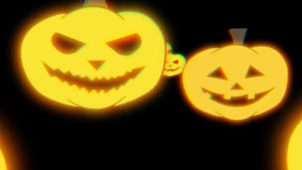 Spooky Flying Different Jack Olantern Halloween Scary Face Black Background — Stock Video