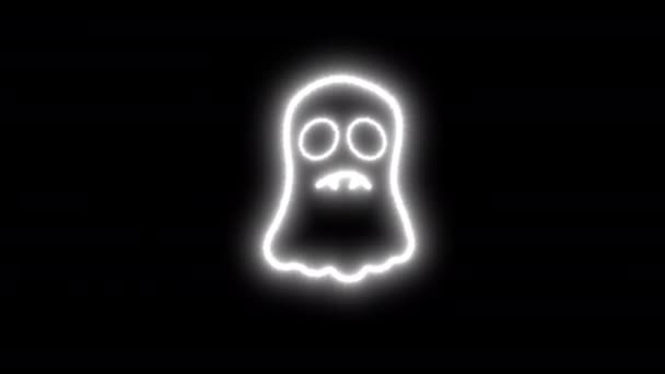 Funny Glowing Neon Ghost Halloween Creative Animation Element Black Background — Stock Video