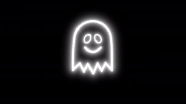 Funny Flying Halloween Ghost Isolated Black Background White Glowing Halloween — Stock Video