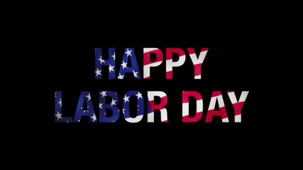Happy Labor Day Words Usa Flag Waving Texture Black Background — Stok Video