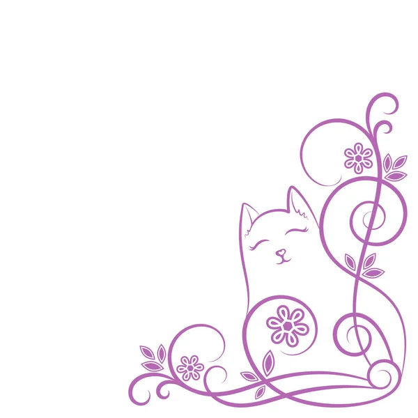Elemento di design per blocco note pagina, abiti, t-shirt.Cat e decorazioni floreali. — Vettoriale Stock