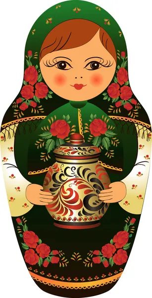 Nested doll with a container hohloma — Stock Vector