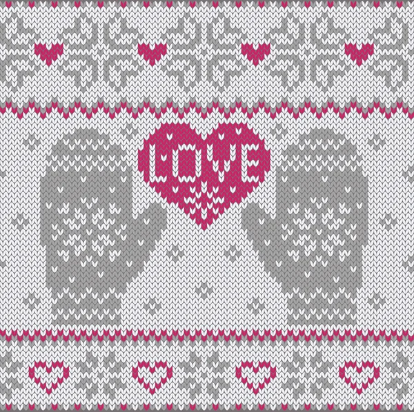 Coeur tricoté AMOUR et mitaines — Image vectorielle