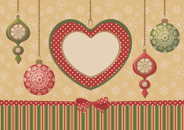 Χριστούγεννα καρδιά πλαίσιο με στολίδια — Διανυσματικό Αρχείο