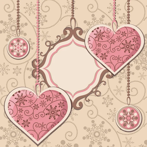 New Year hearts and frame — Stock Vector
