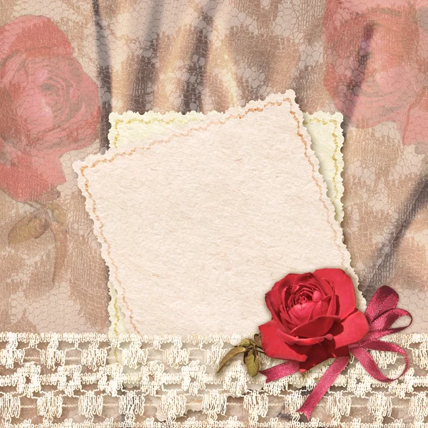 Tarjeta de felicitación con rosa y encaje — Foto de Stock